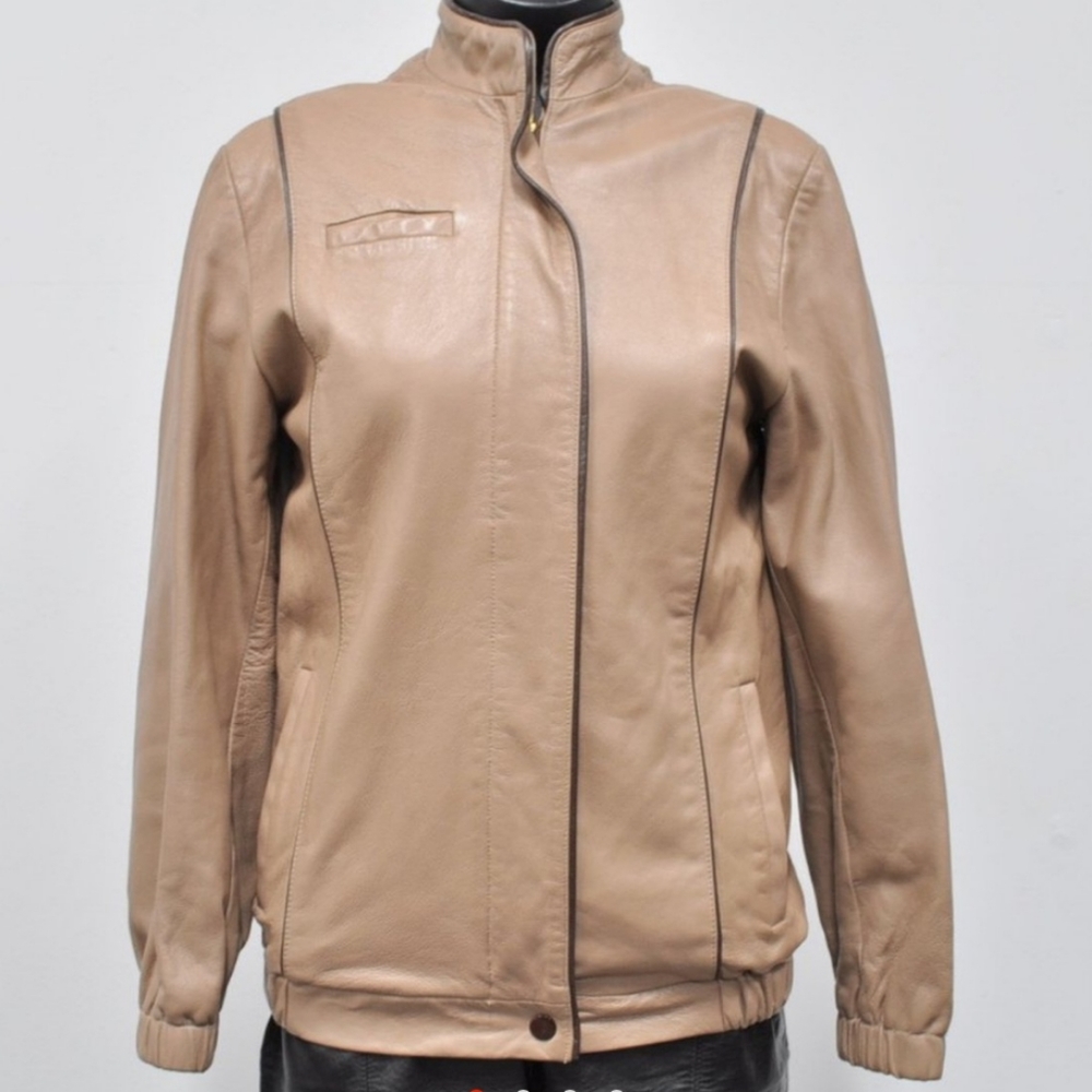 Tan Leather Bomber Jacket